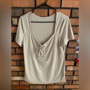 Torrid Super Soft Cream Lace Up Fitted Blouse